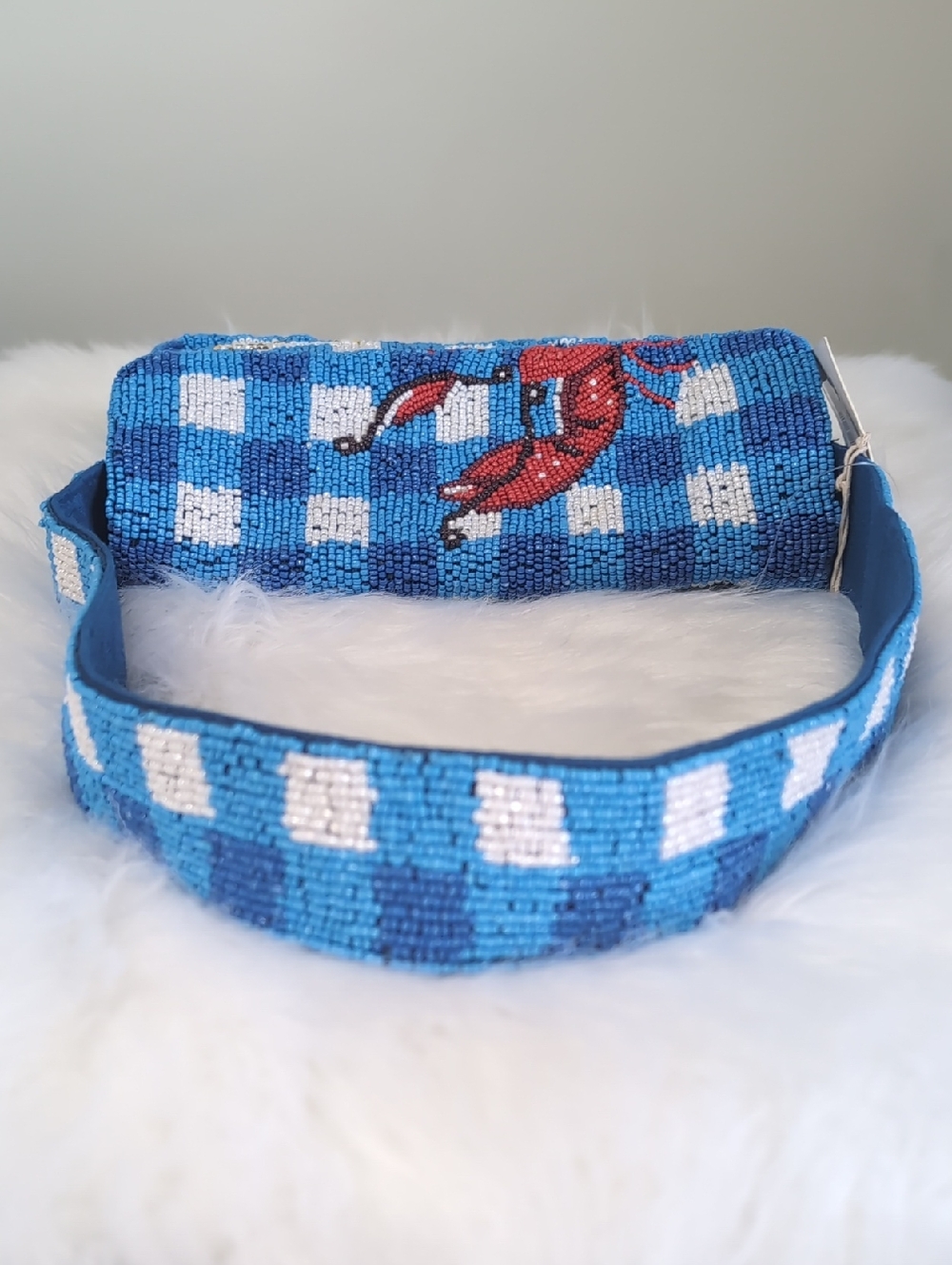 Viral 🎥 SOL and MER Blue Gingham Beaded Lobster and Lemon Shoulder Bag 🦞 - Picture 7 of 16